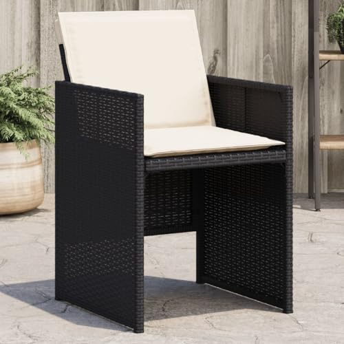 Tonture 4er-Set Gartenstühle Schwarz, Polyrattan, klappbare Rückenlehne, UV-beständig, mit cremeweißen Kissen für Balkon, Terrasse, Essbereich