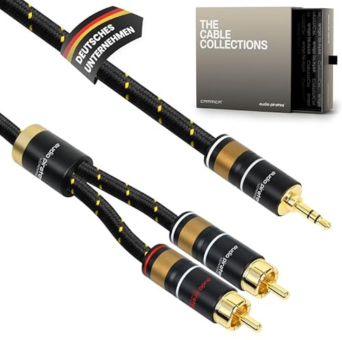 audio pirates by cammica Splitter Kabel 3,5 mm Klinke Stecker auf 2x RCA Clinch Stecker, RCA-Kabel, Audio-Kabel | High-End Audiokabel mit Metallgehäuse & Goldkontakten (10 Meter)