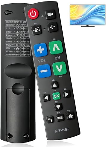 Big Button TV Remote Control for Elderly Easy to Use Extra Simple Universal TV Remote for Seniors Visually Impaired Compatible with LG Toshiba Sony JVC Panasonic Philips Sharp Hitachi TVs