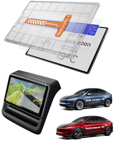 GAFAT 16 + 8 2026 Tesla Model Y Juniper Premium/Performance Film de Protection d'Écran en Verre, avec Kit d'Alignement Automatique & Boîte Anti-poussière, 9H Anti-Rayures HD Clear [Lot de 2]