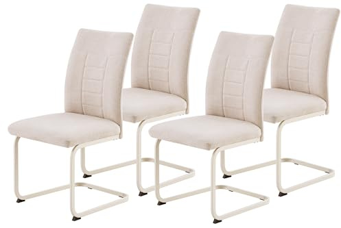 Hela Tische, 4er Set Esszimmerstuhl Augusta, Webstoff Chenille Beige, XL Sitzbreite, NOSAG Feder Polsterung, Gestell in STOFFFARBE, 140kg belastbar