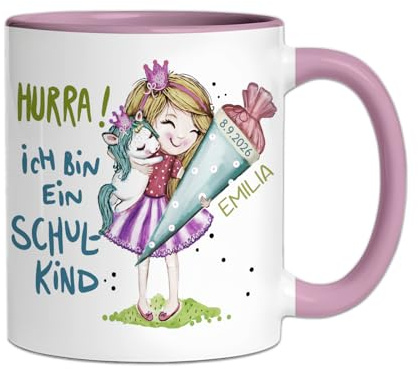 My Sweetheart® Personalisierte Tasse Einschulung Mädchen Einhorn – Geschenk Schulanfang mit Namen & Jahr – Beidseitig bedruckt & Spülmaschinenfest – Schultüten Füllung