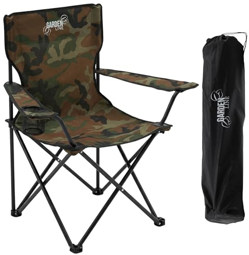 Bellushortus.eu Klappbarer Campingstuhl, bequemer Angelstuhl mit Getränkehalter und Schutzhülle (Camouflage, 50 x 50 x 80 cm)