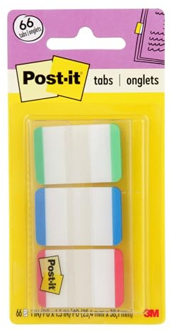 Post-it Tabs, 1 in, Lined, Green, Blue, Red, 22 Tabs/Color, 66 Tabs/On-The-Go Dispenser (686L-GBR)