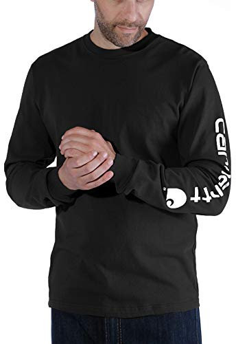 Carhartt Men's Relaxed Fit Heavyweight Long-Sleeve Logo Sleeve Graphic T-Shirt, Black, M