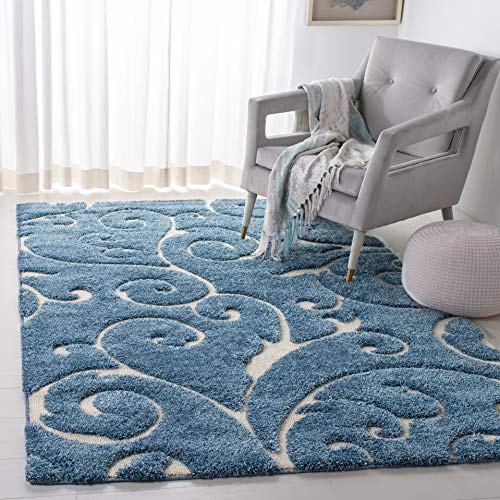 SAFAVIEH Florida Shag Collection Area Rug - 5'3 x 7'6, Light Blue & Cream, Scroll Design, Non-Shedding & Easy to Clean, High-Low Plush Pile, Ideal for Living Room, Bedroom, Dining Space (SG455-6011)