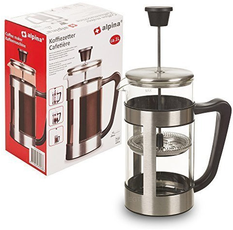 Alpina - cafetera de prensa francesa de 8 tazas, de cristal, 1 l