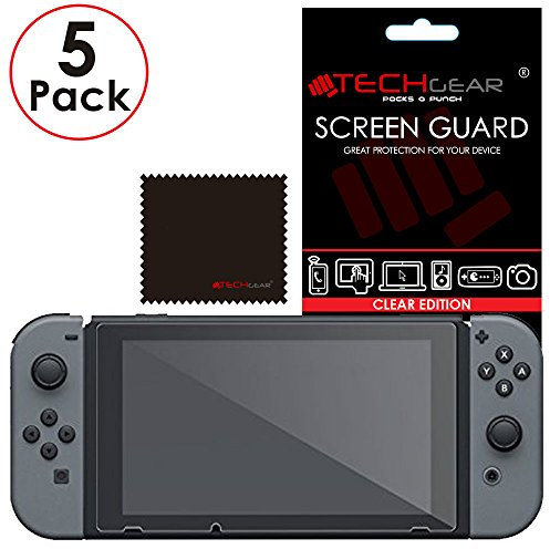 TECHGEAR [5 Pack Screen Protectors for Nintendo Switch, Clear LCD Screen Protector Guard Covers with Cleaning Cloth & Applicator Card