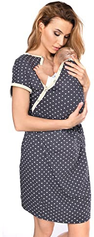 MijaCulture 3 in1 Geburtskleid Stillnachthemd Umstandsnachthemd 4123 (M / EU38, Graphite/mit Herzen)