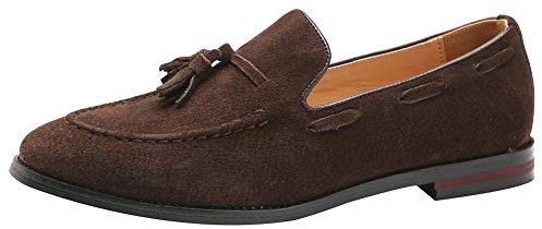 rismart Hombre Hecho a Mano Borlas Mocasines Ante de Vestir Zapatos Uniforme Mocasín(Café,44 EU)