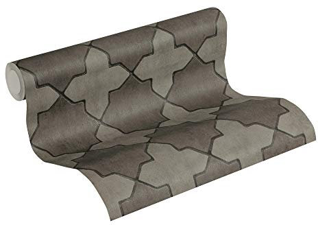 Geometric Wallpaper Finca Home New Walls A.S. Création Non-Woven Wallpaper 10.05 m x 0.53 m Grey Black Made in Germany 374213 37421-3