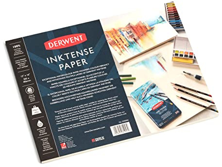 Derwent Inktense Papierblock 305 x 406 mm, 20 Blatt Papier, strukturiertes kaltgepresstes Aquarellpapier, ideal für Inktense-Schichttechniken, professionelle Qualität (2305836)