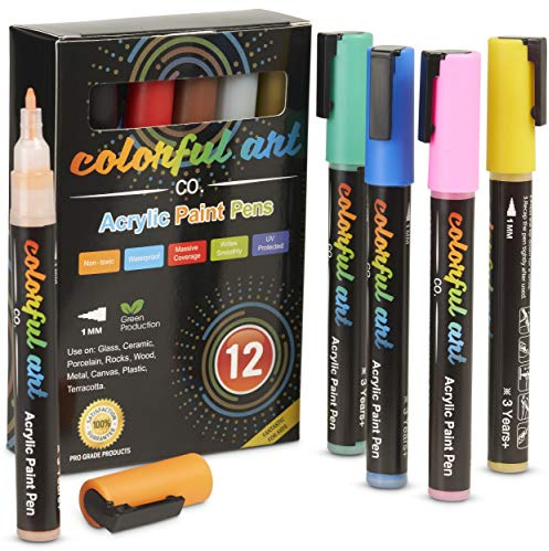 Acrylmalstifte, Premium 1 mm feine Spitze, Lackstifte zum Malen von Steinen, Glas, Keramik, Holz, Porzellan, Papier und vielem mehr, permanente, wasserdichte Farbmarker