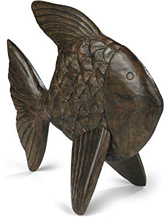 Moritz Fisch 34 cm braun – Mangoholz Skulptur maritim Deko Holzfisch modern | Handgeschnitztes Unikat aus Naturholz, maritimer Blickfang für Wohnzimmer, Bad oder Flur, Geschenk für Meerfreunde