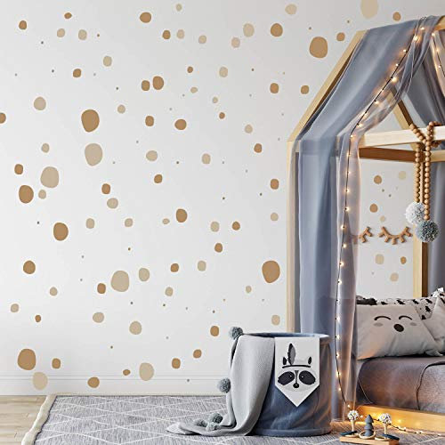 WANDKIND TUPFEN DOTS Wandtattoo 128 Stück | rund & handgezeichnet Punkte | Konfetti AUFKLEBER Kindergarten | unregelmäßige Punkte Wandsticker Kinderzimmer ZWEIFARBIG (Beige/Hellbraun)