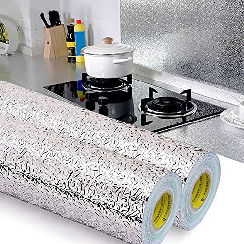 Yibang Lot de 2 Rouleaux de Papier Peint en Aluminium - 40 cm x 5 m - Autocollant étanche - Résistant - pour Cuisine, Plan de Travail, Mur de Cuisine, Armoire de Cuisine (Texture Peau d'orange)