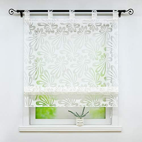 Joyswahl Ausbrenner Raffrollo mit Floral Motiv »Olivia« transparente Raffgardine mit Schlaufen Küche Wohzimmer Gardinenschals BxH 60x140cm Weiß 1 Stück