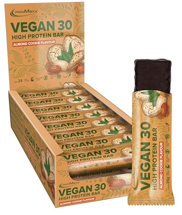 IronMaxx Vegan 30 Proteinriegel - Almond Cookie Flavour 24 x 35g | Veganer High Protein Eiweißriegel zuckerarm, sojafrei und palmölfrei
