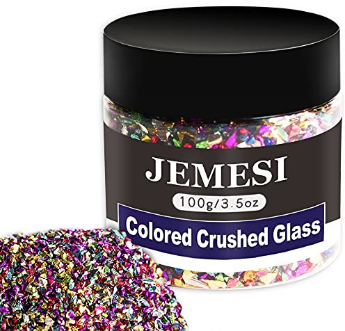 JEMESI 100g Farbe Crushed Glass, Reflective Crushed Metallic Glass Glitter Edelstein Perlen Chips für DIY Harz Schimmel Nagel Vase Füller Scrapbooing Schmuck Handwerk Dekoration