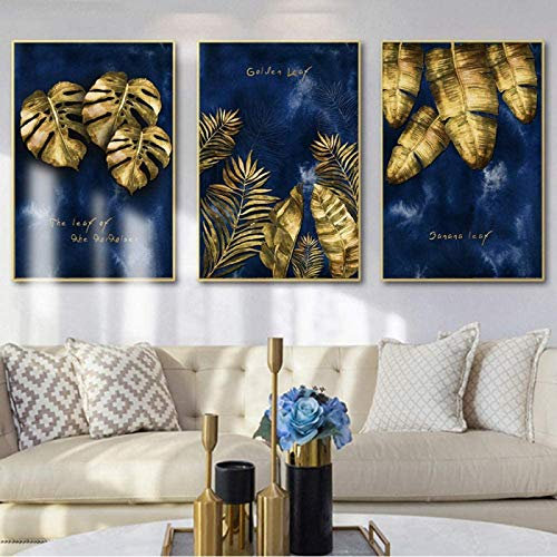 Moderne Nordique De Luxe Bleu Marine Or Texture Abstraite sur Toile Tableau Murale Art Affiche Peinture DéCorative pour Salon Decoration à La Maison sans Cadre 60x80cm×3pcs