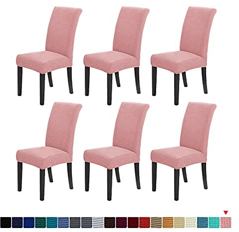 Howhic Lot de 6 housses de chaise extensibles amovibles et lavables pour salle à manger, décoration d'intérieur et banquet (rose poudré)