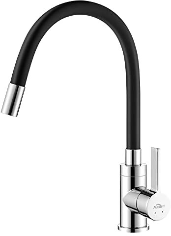 Auralum Wasserhahn Küche mit Flexibler Auslauf, Schwarz Küchenarmatur 360° Schwenkbar Einhebelmischer, Hochdruck Armatur Mischbatterie für Küche Spüle