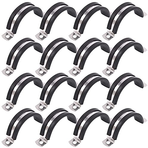 Glarks 16Pcs 38MM 2 Hole U-Tube Strap Clamp Set 304 Stainless Steel Rubber Cushion Rigid Pipe Strap U Bracket Tube Strap Assortment Kit For Pipe Tube Fixing (38mm)