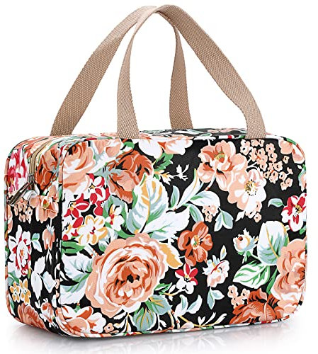 IGNPION Kulturbeutel für Damen, groß, wasserdicht, Kulturbeutel, Make-up, Organizer, Kosmetiktasche, Schwimmen, Turnbeutel, Schwarze Blume, Reise-Kulturbeutel in voller Größe