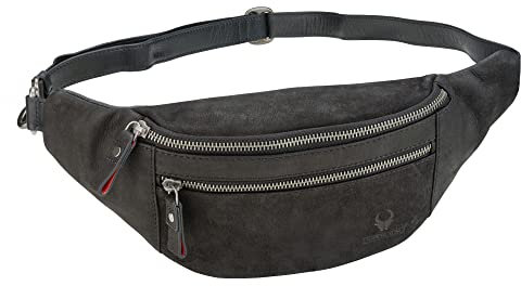 DONBOLSO Bauchtasche Seattle I Gürteltasche handgefertigt aus Permium Leder im Vintage Look I Große Hüfttasche für Damen und Herren I Fanny Pack I Vintage Schwarz
