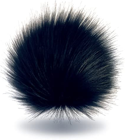 Wohnkult 15-17 cm Kunstfell Bommel Pelzbommel Fellbommel Pompon mit Faden für Mützen Anhänger Dekoration | 16 Farben (Metall-Schwarz)
