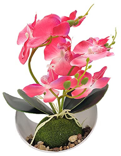 Aisamco Fleurs d'Orchidées Artificielles avec Pot Blanc en Plastique Fausses Fleurs de Phalaenopsis avec Pot Fleur Artificielle pour la Décoration de Bureau de Mariage à la Maison