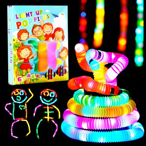 SCIONE 6 Pack Leuchtendes Pop Röhren Sensorisches Spielzeug für Kinder Graduierung Geschenke Feinmotorik Kleinkindspielzeug Mini LED Stretchrohr Röhrchen Strumpffüller für Kinder Geschenk