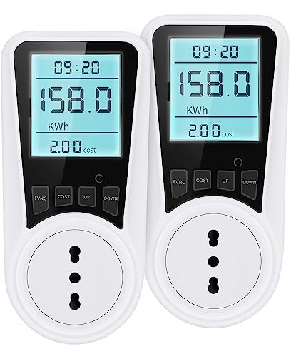 Besvic Misuratore Consumo Elettrico, 3680W Misuratore Consumo di Corrente Elettrica con Schermo LCD Retroilluminato, 7 modalità di Monitoraggio, Protezione da Sovraccarico【2 Pezzi】