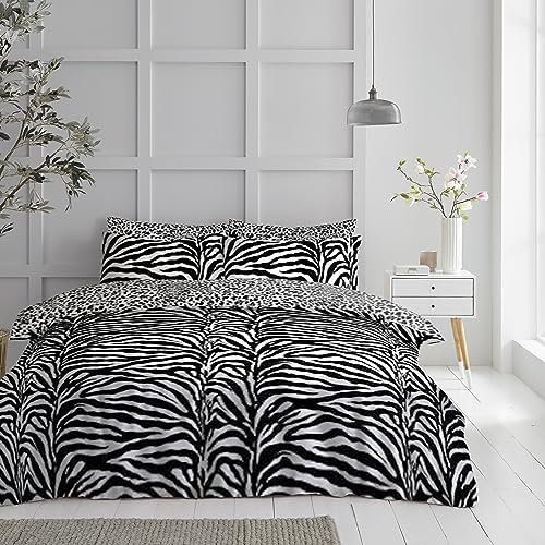 GC GAVENO CAVAILIA Tier-Bettbezug-Sets, Superweiche Zebra-Bettwäsche, King-Size-Bettwäsche, waschbar, Weiß/Schwarz (230 x 220cm)