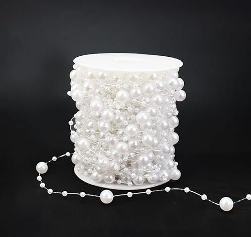 Perlengirlande Weiß 30 m Perlenband Perlenkette Deko mit Edelstahl Schere für Hochzeits- und Partydeko Geburtstag Taufe Tisch Deko DIY Handwerk