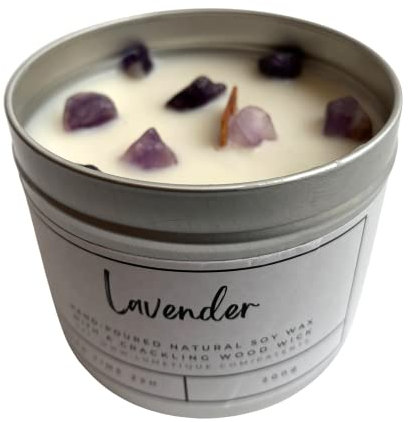 Kerze in Aluminiumdose (Lavendel mit Amethyst)