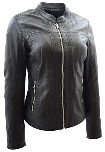 A1 FASHION GOODS Womens Leather Biker Jacket Fitted Casual Zip Fasten Mia (20)