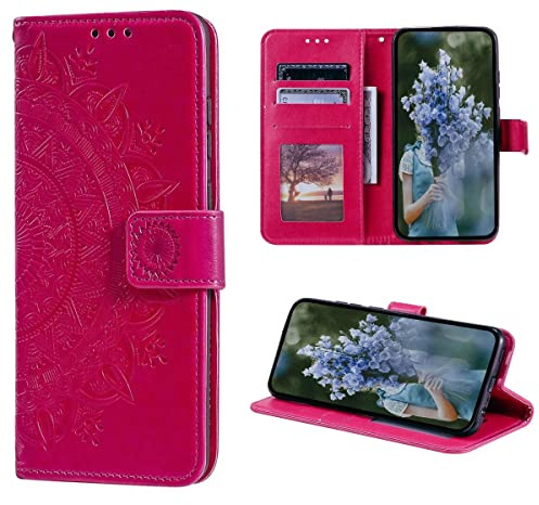CoverKingz Klapphülle kompatibel mit iPhone 14 Pro - Schutzhülle mit Kartenfach zum aufklappen - Klapphandyhülle Case klappbar Motiv Mandala Pink