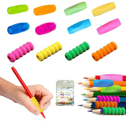 12 Pieces Colorful Pencil Grips for Children, Soft Children's Silicone Pen Grips, Ergonomic Writing Training Grip, Tool Students and Adults (3 Styles)