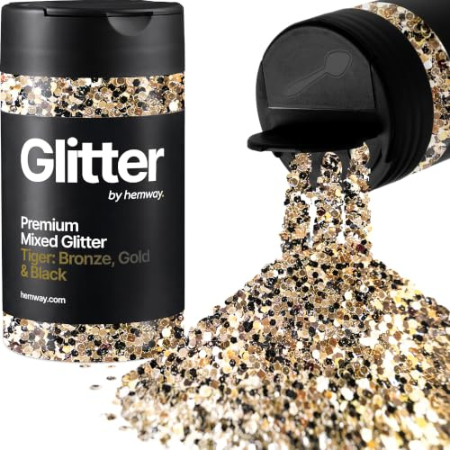 Hemway Tiger: Bronze, Gold & Black Mix Glitter Shaker, 100g Mixed Size | for Resin & Epoxy Crafts for Decorating, Halloween, Christmas, Nail, Face, Art