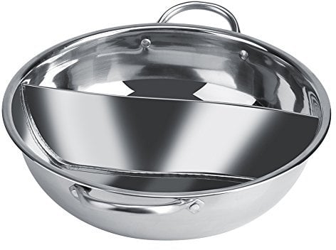 Pentola calda Shabu spessa in acciaio inossidabile per fornello a gas a induzione, famiglia/hot pot ristorante/cucina forniture essenziali.(13.3in)