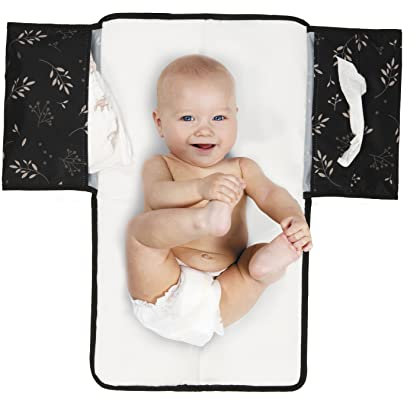 Dooky - Wickelunterlage für Unterwegs 60x34 cm - Romantic Leaves Black - Baby Wickelauflage, Wickeltasche - Leicht Waschbar - 40% Polyester 30% Foam 30% Peva - Schwarz