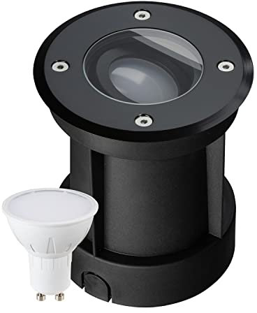 LED Bodeneinbaustrahler Set IP67 - Schwenkbar mit 5W LED GU10 warmweiß rund Edelstahl schwarz