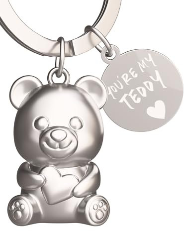ANKERPUNKT Teddybär Schlüsselanhänger Herz - Geschenke beste Freundin, Freund Glücksbringer Bärchen - Partner Liebe Paare Jahrestag Geschenk - mit Gravur you´re my teddy silber
