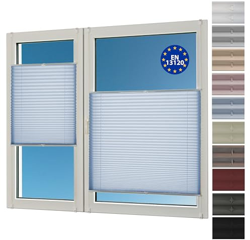 Deco4Me Plissee ohne Bohren (60 x 140 cm, Hellblau Crash) - Blickdicht, lichtdurchlässig, Keine Verdunkelung - Jalousien zum Klemmen - Faltrollos für Fenster