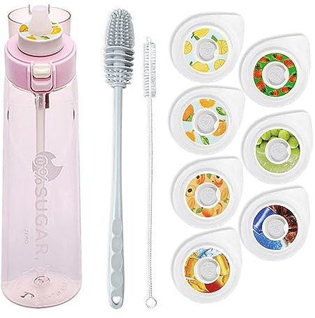 Botella De Agua Sports Air, 650 Ml Juego De Iniciación Botellas para Beber con 7 Cápsulas De Sabor Perfumadas para Aromatizar 0 Azúcar, 0 Calorías (6,1 Juego)
