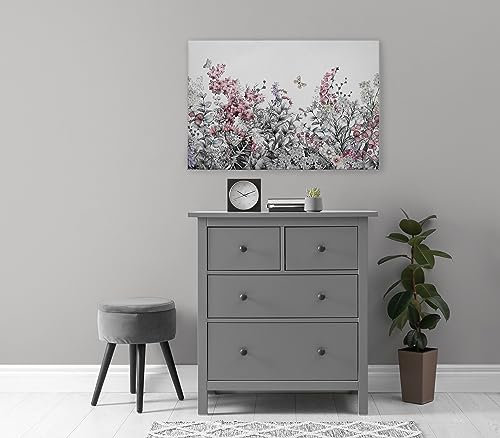 A.S. Création Leinwandbild Blumen floral und Gräser - Kunstdruck grau weiß - 90x60 cm Querformat - Moderne Wanddekoration Schlafzimmer Wohnzimmer Küche - Bild auf Keilrahmen