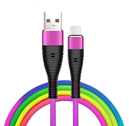 Colourful Rainbow 1.5m / 150cm USB Data Transfer/Sync and Charging Cable with Metal Shell Connectors Compatible with USB-C/Type-C Port (USB to USB-C)