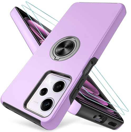 Kompatibel mit Xiaomi Redmi Note 12 Pro 5G Hülle mit 2 Stück Displayschutzfolie,TPU+PC Schutzhülle mit 360° Magnetis Drehbarer Ständer für Redmi Note 12 Pro 5G / Poco X5 Pro 5G Handyhülle-Violett