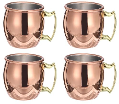 sourcing map Mugs en Cuivre 60ml/2 OZ, 4 Pièces, Mini Mugs à Cocktail en Acier Inoxydable Plaqué Cuivre Pure, Mugs à Boire Pour Fête et Cadeau, Rose Gold